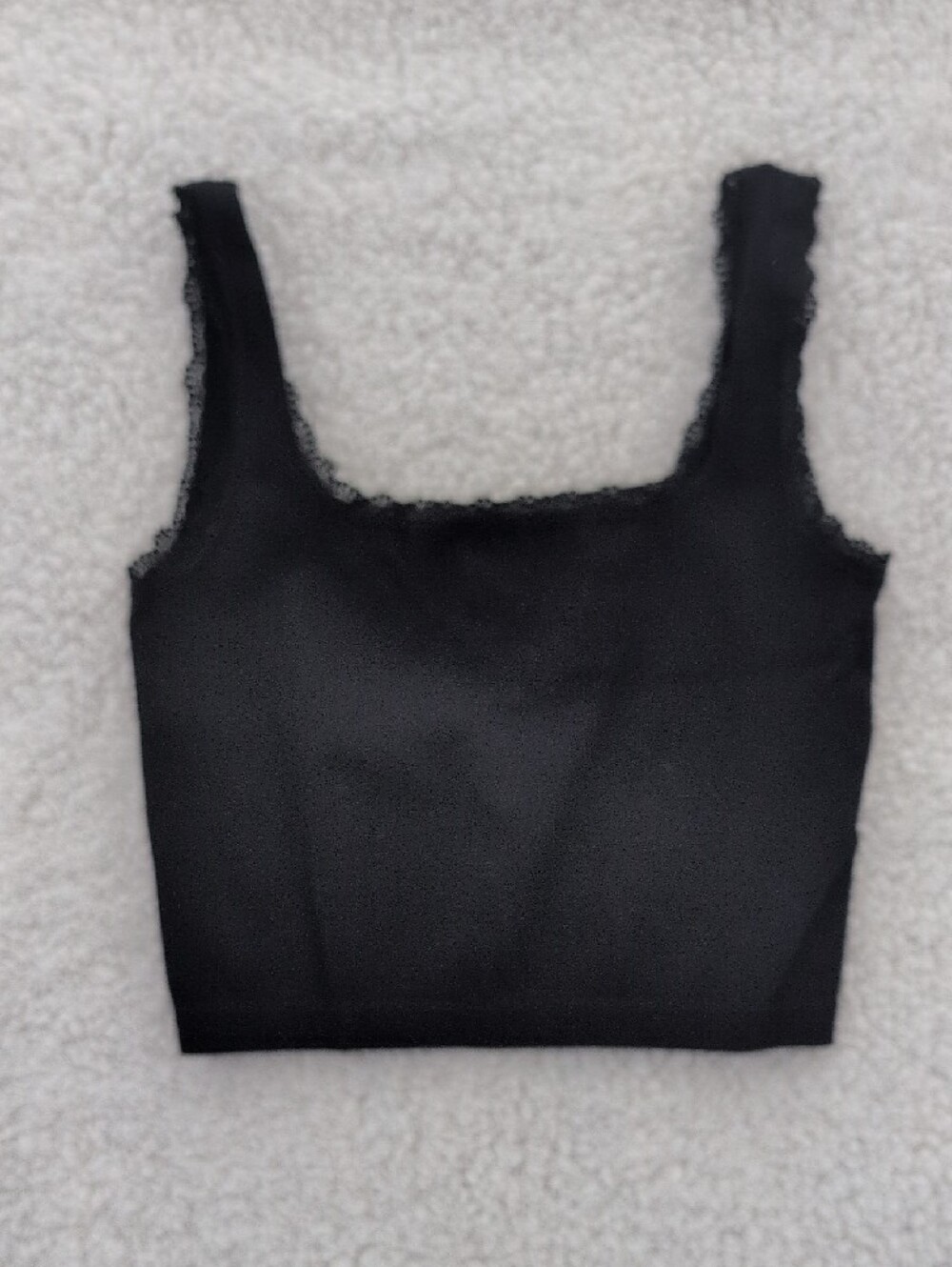 (3) Pack Lace-Trim Ribbed Tank Crop Top Set - Black, Navy, White - Picture 3 of 7